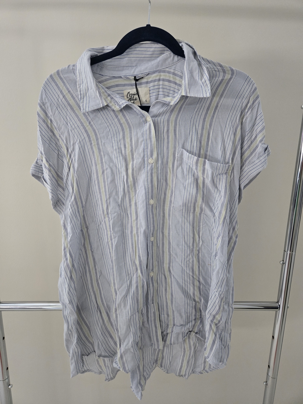 NWT Cosmic Blue Love Striped Button Up Blouse